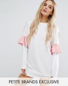 Missguided Petite Contrast Frill Sleeve Sweat Dress - White