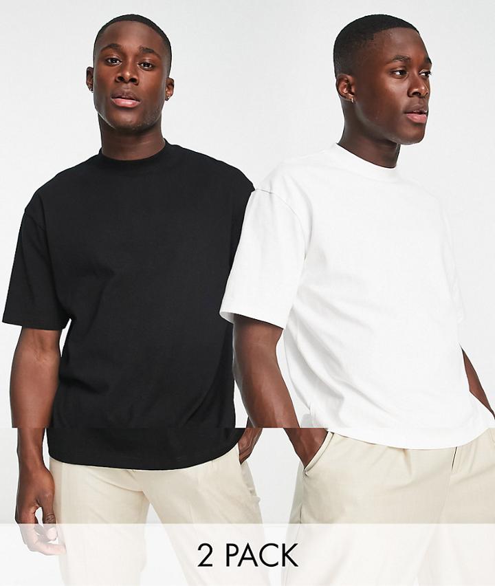 Topman 2 Pack Oversized T-shirt In Black And White-multi