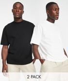 Topman 2 Pack Oversized T-shirt In Black And White-multi