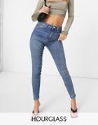 Asos Design High Rise 'lift And Contour' Skinny Jeans In Dark Midwash-blues