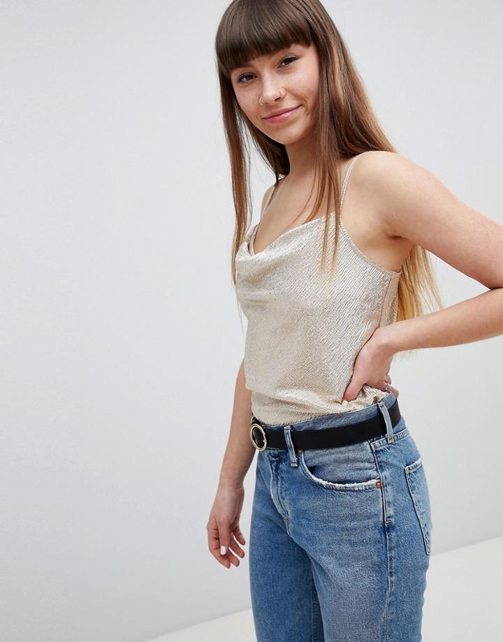 New Look Metallic Cowl Neck Cami Top - Gold