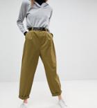 Asos Curved Seam Tapered Casual Pants With Belt - Green