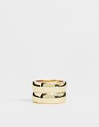 Asos Design Premium Gold Plated Ring In Sleek Double Row Design - Gold