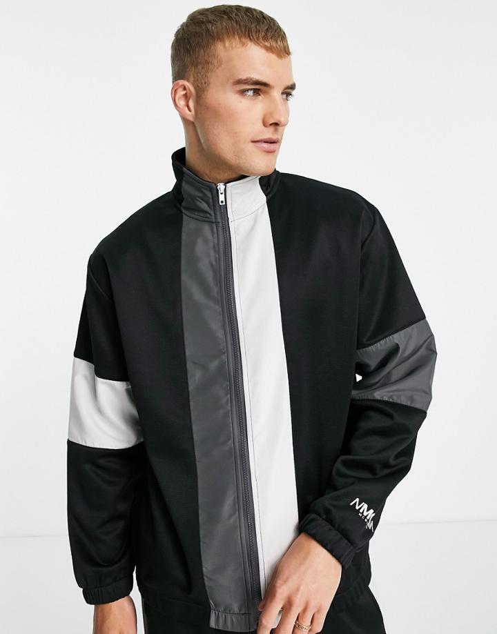 Topman Set Color Block Track Jacket In Black