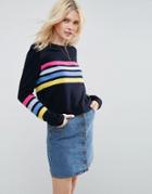 Asos Sweater With Multi Stripe - Navy