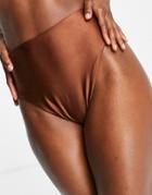Asos Design Mix And Match Slinky High Leg High Waist Bikini Bottom In Brown