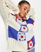Asos Design Patchwork Crochet Sweater-white