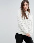 Lavand Textured High Neck Sweater - White