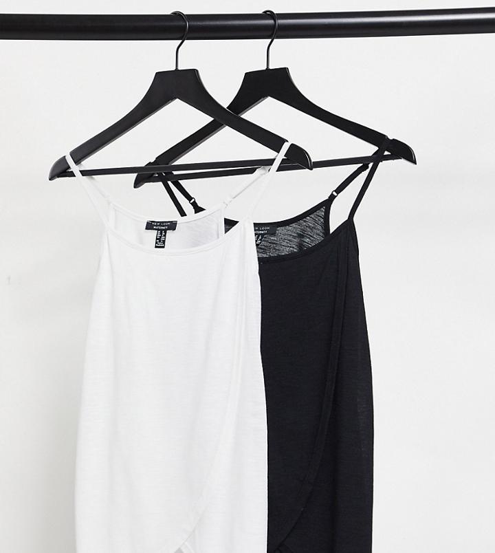 New Look Maternity 2-pack Nursing Wrap Cami Tops In Black & White-multi