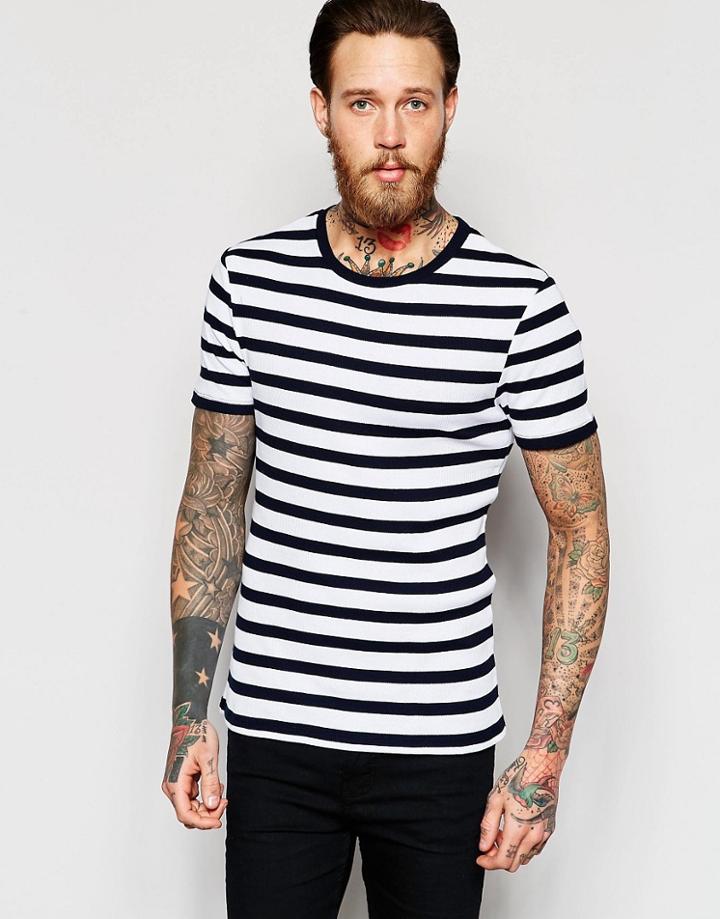 Asos Extreme Muscle T-shirt In Stripe Rib With Scoop Neck