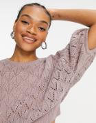 Native Youth Pointelle Cropped Knitted Top In Mauve-pink