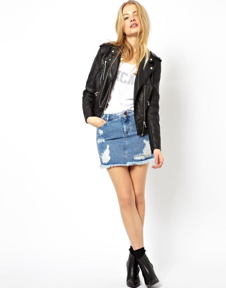 Asos Denim Ripped Pelmet Skirt