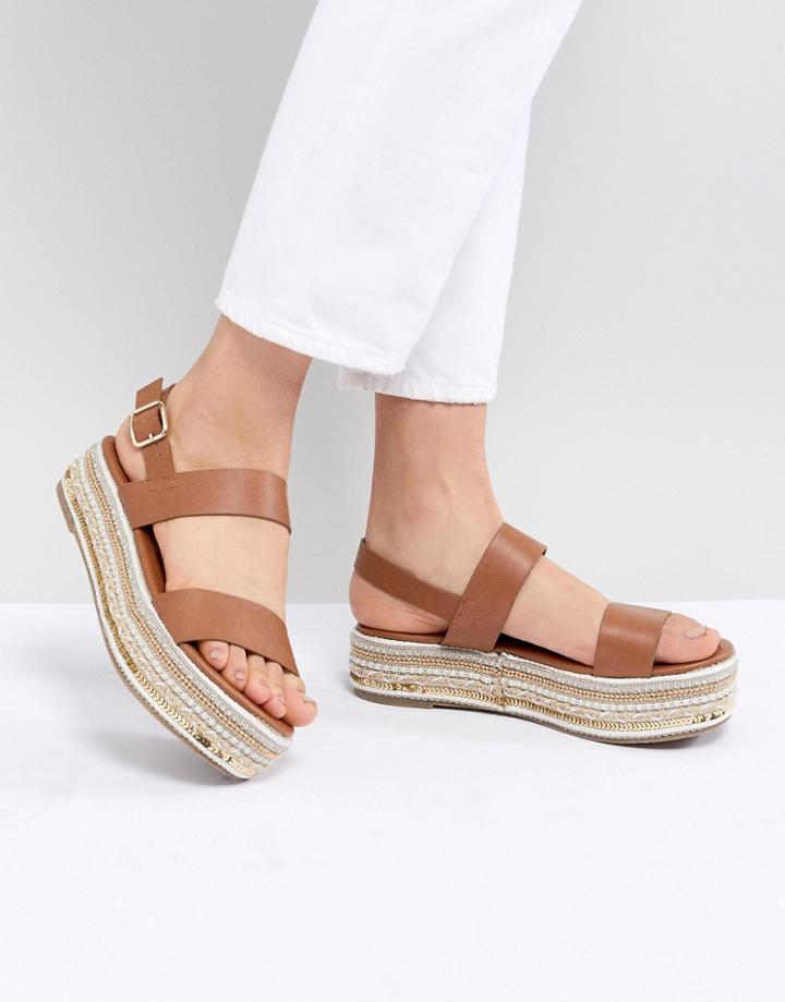 New Look Embellished Flatform Sandal - Tan
