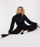 Asos Design Tracksuit Fleece Top With Half Zip / Slim Sweatpants In Black