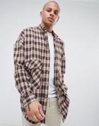 Asos Design Oversized Longline Check Shirt With Drop Shoulder In Brown