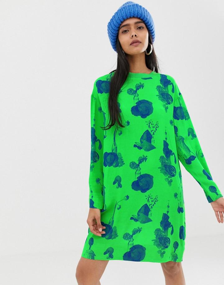 Weekday Shirt Dress With Fruit Plant Print In Green - Green