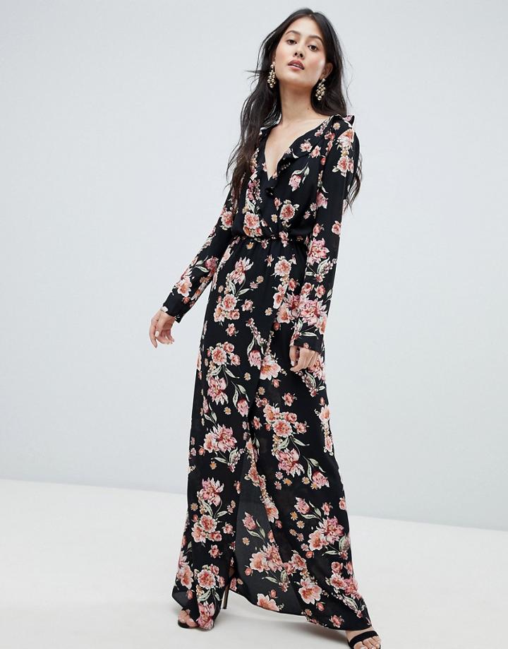 Asos Design Petite Off Shoulder Ruffle Romper With Shirring-blue