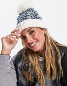 French Connection Twisted Yarn Pom Pom Beanie In Navy-blue