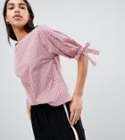 Esprit Polka Dot And Stripe Shell Top With Tie Sleeves