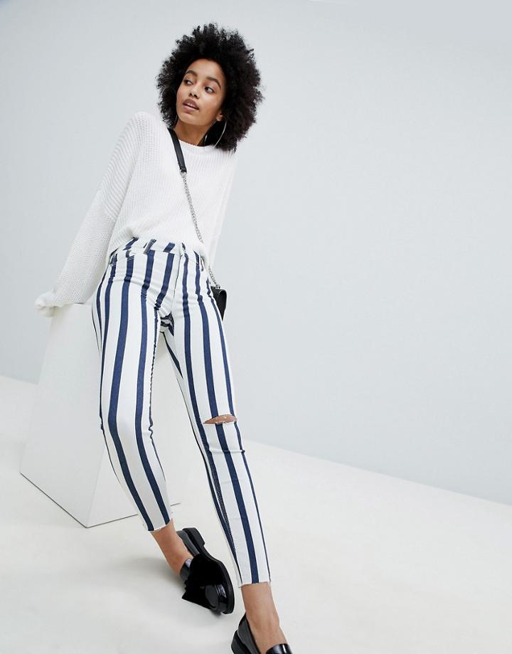 Bershka Stripe Acid Wash Jean - Blue