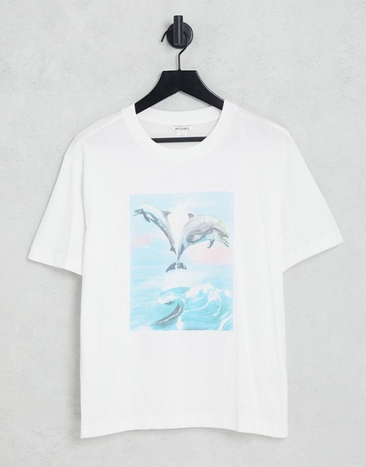 Monki Tovi Tee With Dolphin Print In White