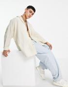 Asos Design Drop Shoulder Oversized Linen Shirt With Revere Collar In Stone-neutral