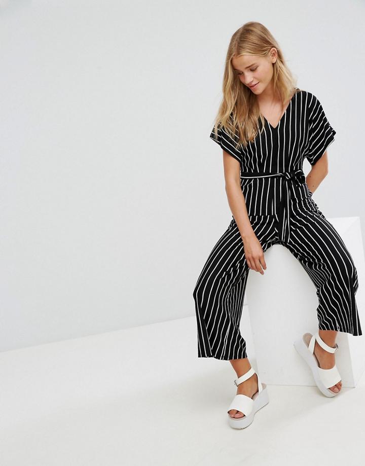 Bershka Stripe Batwing Jumpsuit - Black