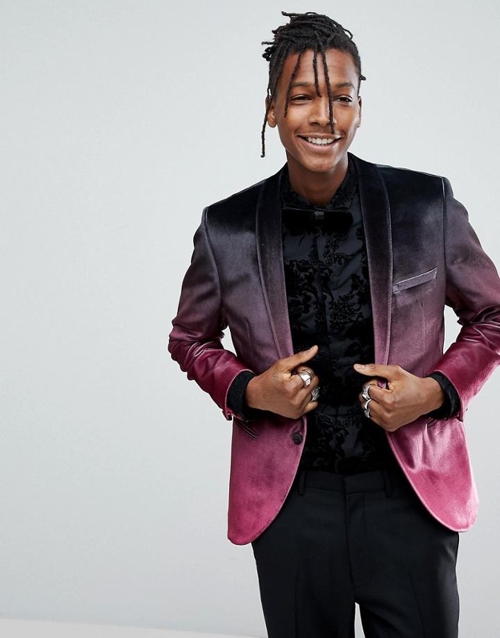 Noose & Monkey Super Skinny Fade Out Velvet Blazer - Red
