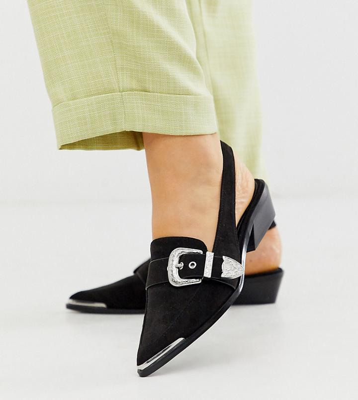 Asos Design Wide Fit Vanilla Western Flat Shoes-black