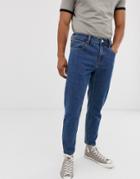 Asos Design Classic Rigid Jeans With Elasticated Waist In Dark Stone Wash-blue
