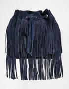Faith Suede Fringed Tiered Duffle Bag - Navy