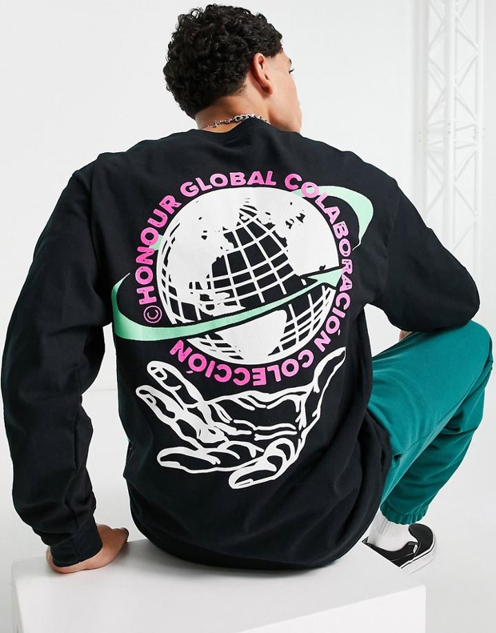 Hnr Ldn Globe Long Sleeve T-shirt In Black