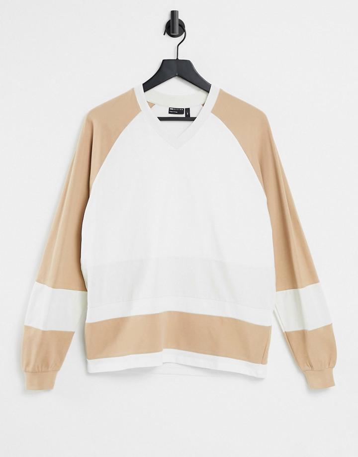 Asos Design Oversized Long Sleeve T-shirt In Color Block-white
