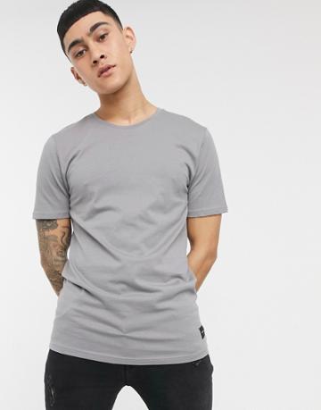 Only & Sons Longline Curved Hem T-shirt In Gray-grey