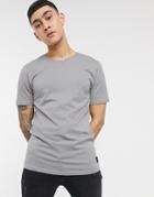 Only & Sons Longline Curved Hem T-shirt In Gray-grey