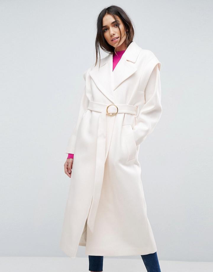 Asos Belted 80's Coat With Batwing Sleeve - Pink