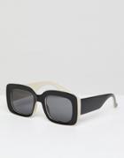 Asos Design Square Sunglasses In Black & White With Smoke Lens - Black