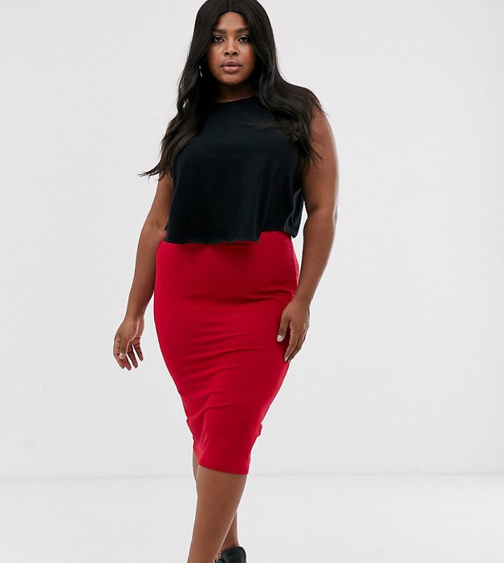 Asos Design Curve Jersey Pencil Skirt-multi