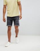Selected Homme Denim Shorts With Distress Detail - Gray