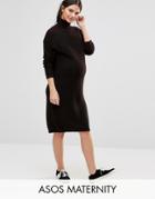 Asos Maternity Midi Dress With High Neck - Brown