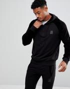 Religion Half Zip Raglan Hoodies With Velour Sleeves - Black