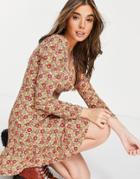 Asos Design Wrap Front Mini Dress In 70's Floral Print-multi