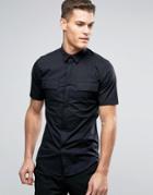 Only & Sons Skinny Short Sleeve Smart Military Shirt - Black