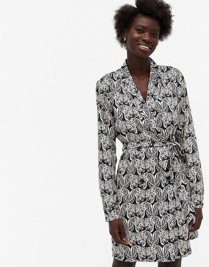Monki Lisen Tiger Print Mini Shirt Dress In Multi