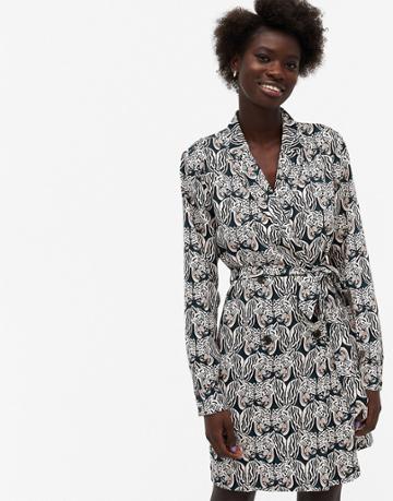 Monki Lisen Tiger Print Mini Shirt Dress In Multi