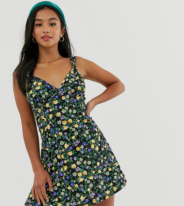 Asos Design Petite Seamed Mini Swing Sundress In Ditsy Floral - Multi