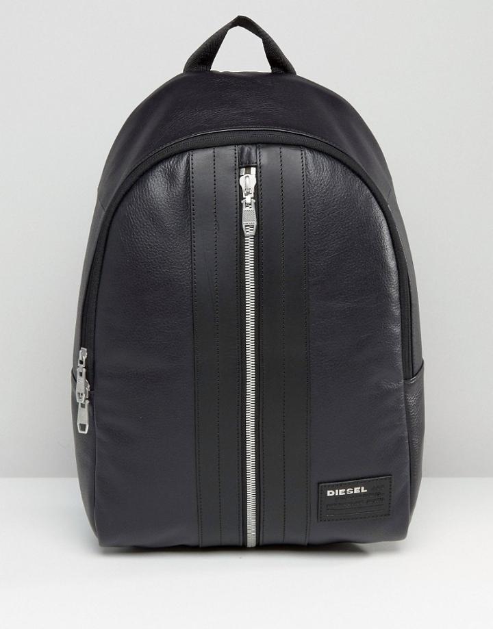 Diesel Leather Backpack In Black - Black