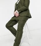 Asos Design Plus Skinny Wool Mix Suit Pants In Khaki Twill-green
