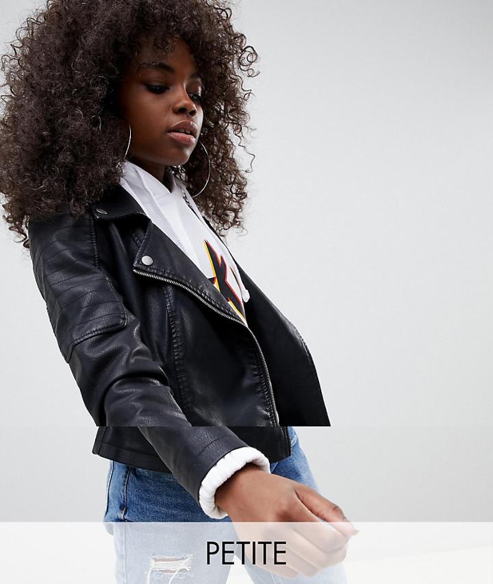 Noisy May Petite Faux Leather Biker Jacket-black
