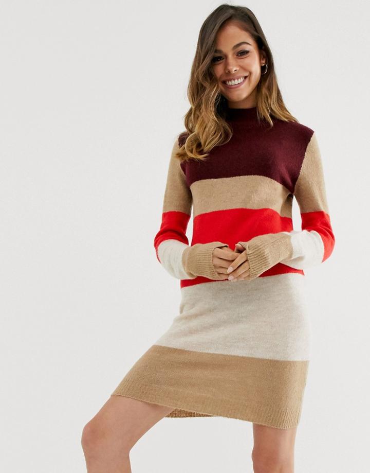 Brave Soul Luna Block Stripe Sweater Dress-multi